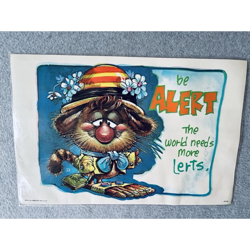 Vintage 1979 "Be Alert - The World Needs More Lerts" Troll Retro Hippy‎ Poster